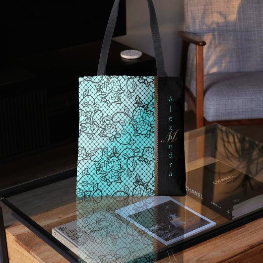 Moderne noir kant en rits illusie tote bag