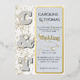 Moderne non-conformistische Pearl Gold Script Wedd Folie Uitnodiging