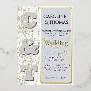 Moderne non-conformistische Pearl Gold Script Wedd Folie Uitnodiging