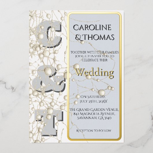 Moderne non-conformistische Pearl Gold Script Wedd Folie Uitnodiging (Voorkant)