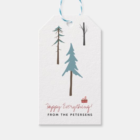 Moderne Noordse winter dennenbomen Kerstvakantie Cadeaulabel (Voorkant)