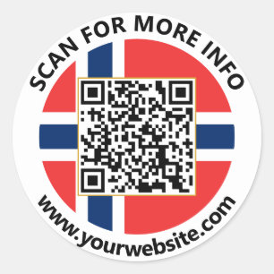 Moderne Noorwegen QR Code Stickers, Noorse Vlag Ronde Sticker