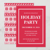Moderne Nordic Red and White Pattern Holiday Party Kaart (Voorkant / Achterkant)