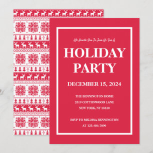 Moderne Nordic Red and White Pattern Holiday Party Kaart
