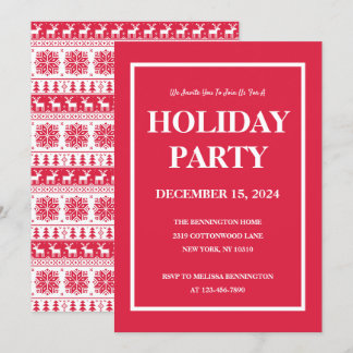 Moderne Nordic Red and White Pattern Holiday Party Kaart