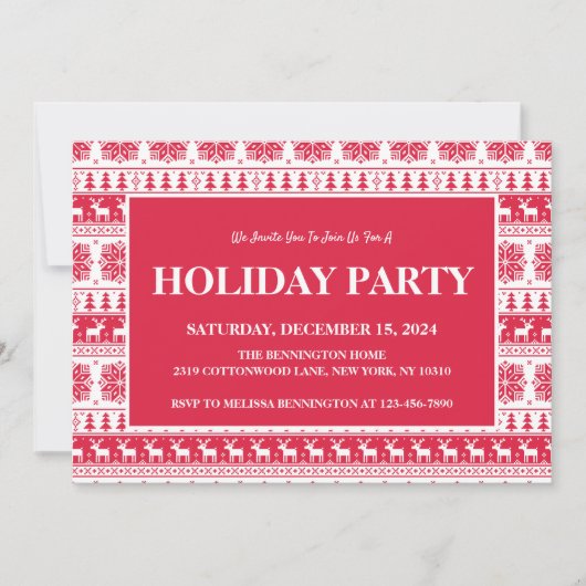 Moderne Nordic Red and White Pattern Holiday Party Kaart (Voorkant)