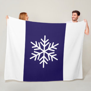 Moderne Nordic Snowflake Marine Blauw Witte Strepe Fleece Deken