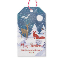 Moderne Nordic Winter Sneeuwachtige Nachtvos Herte