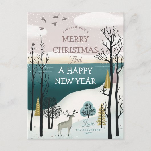 Moderne Nordic Woodland Kerstmis | rustige winter Feestdagenkaart (Voorkant)