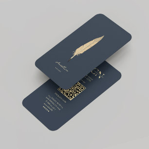 Moderne notaris Donkerblauw Gouden Quill Monogram Visitekaartje