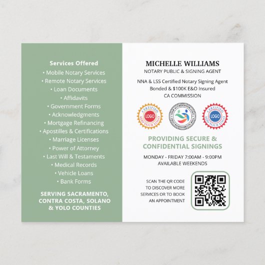 Moderne Notaris Openbare Profiel Foto QR Code Groe Flyer (Achterkant)