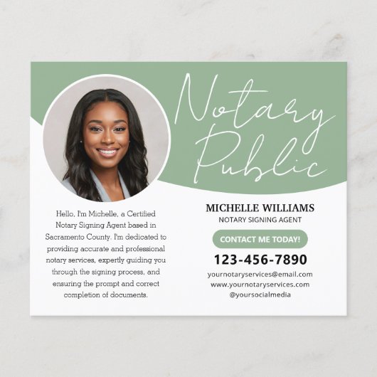 Moderne Notaris Openbare Profiel Foto QR Code Groe Flyer (Voorkant)