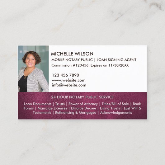 Moderne Notaris Public Loan Signing Agent Foto Visitekaartje (Achterkant)