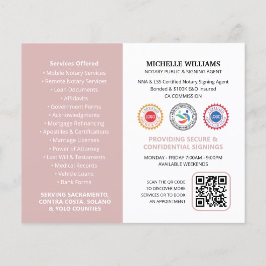Moderne Notaris Public Profile Foto QR Code Roze Flyer (Achterkant)