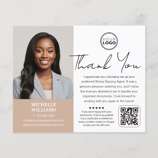 Moderne Notaris Publiek Dank u Foto QR Code Beige Flyer (Voorkant)