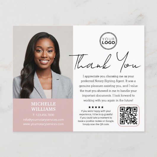 Moderne Notaris Publiek Dank u Foto QR Code Roze Flyer (Voorkant)