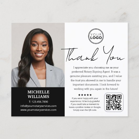 Moderne Notaris Publiek Dank u Foto QR Code Zwart Flyer (Voorkant)