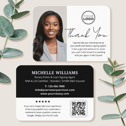Moderne Notaris Publiek Dank u Foto QR Code Zwart Visitekaartje