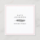 Moderne notaris Signing Agent Feather Quill Logo Vierkante Visitekaartje (Voorkant)