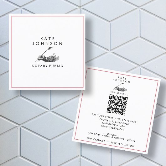 Moderne notaris Signing Agent Feather Quill Logo Vierkante Visitekaartje