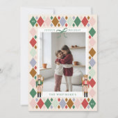 Moderne Notenkraker Argyle Diamond Patroon Foto Feestdagenkaart (Voorkant)