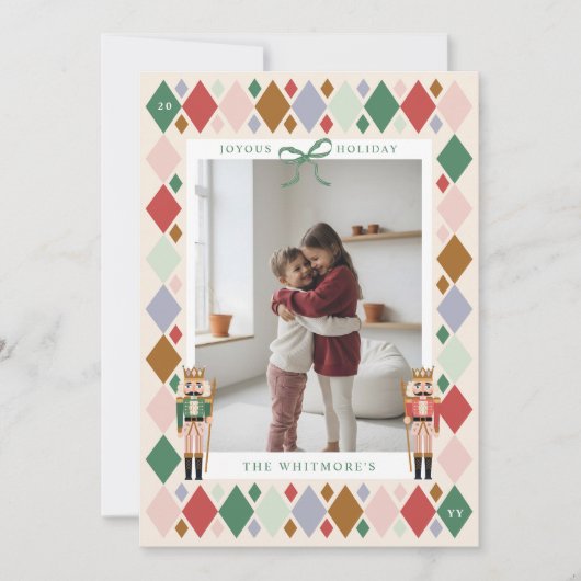 Moderne Notenkraker Argyle Diamond Patroon Foto Feestdagenkaart (Voorkant)