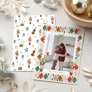 Moderne Notenkraker Argyle Diamond Patroon Foto Feestdagenkaart