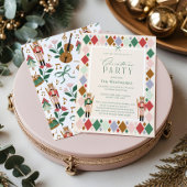 Moderne Notenkraker Boog Lint Kerstfeestje Feestdagenkaart