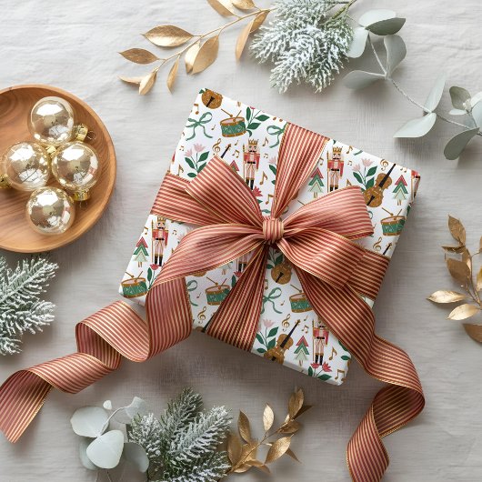 Moderne Notenkraker Christmas Bow Ribbon Muziek Cadeaupapier