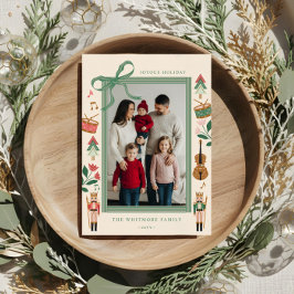Moderne Notenkraker Kerst Boog Lint Foto Frame Feestdagenkaart