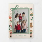 Moderne Notenkraker Kerstboog lint Foto Lijst Drieluik Wenskaart (Cover)