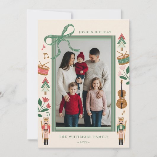 Moderne Notenkraker Kerstboog lint Foto Lijst Feestdagenkaart (Voorkant)