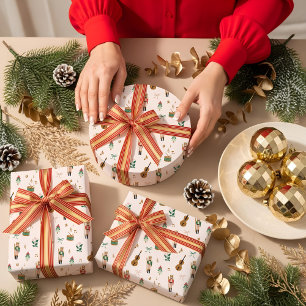 Moderne Notenkraker Kerstboog lint patroon Inpakpapier Vel