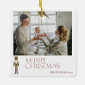 Moderne Notenkraker Vrolijk Kerstfeest 2 Fotofamil Keramisch Ornament (Voorkant)