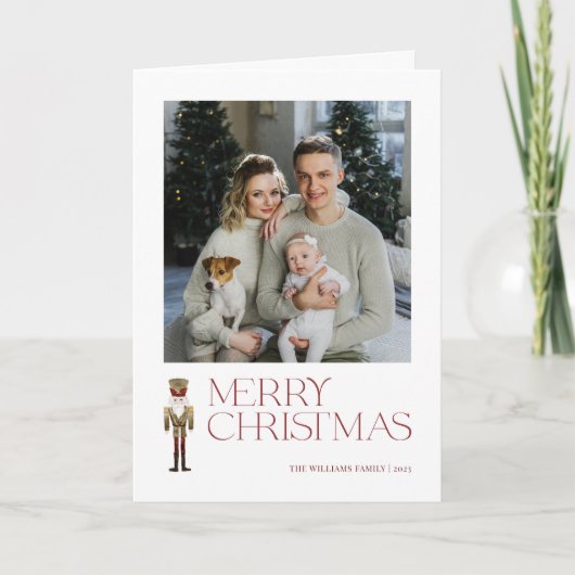 Moderne Notenkraker Vrolijk Kerstfeest Familie Fot Kaart (Voorkant)