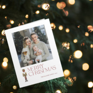 Moderne Notenkraker Vrolijk Kerstfeest Familie Fot Kaart