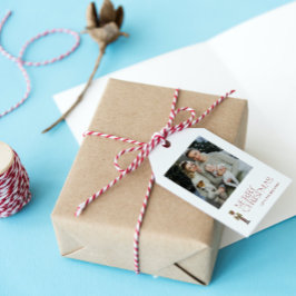 Moderne Notenkraker Vrolijke Kerstmis Foto Typogra Cadeaulabel