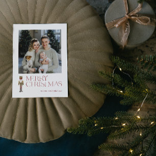 Moderne Notenkraker Vrolijke Kerstmis Foto Typogra Feestdagenkaart