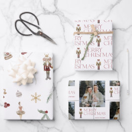 Moderne Notenkraker Vrolijke Kerstmis Foto Vakanti Inpakpapier Vel