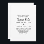 Moderne Nuestra Boda bruiloft Kaart<br><div class="desc">Deze moderne nuestra boda huwelijksuitnodiging is perfect voor een rustieke bruiloft. Het eenvoudige en elegante ontwerp is voorzien van klassieke en fancy scripttypografie in zwart-wit.</div>