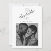 Moderne numerieke datum zwart-wit foto save the date (Voorkant)