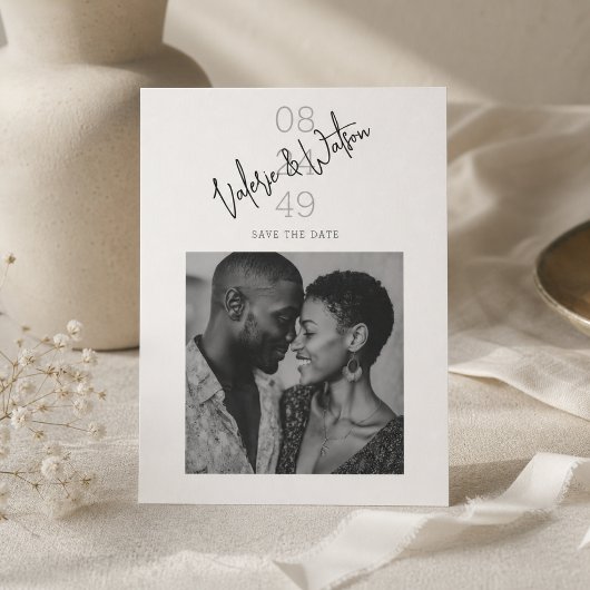 Moderne numerieke datum zwart-wit foto save the date