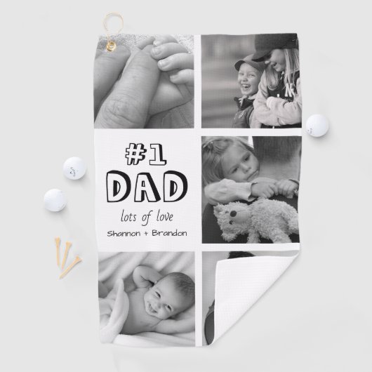 Moderne Nummer Een Papa Fotocollage Golfhanddoek (Insitu)