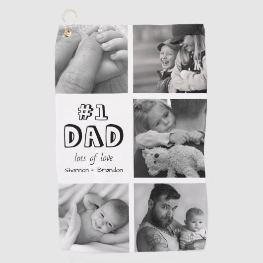 Moderne Nummer Een Papa Fotocollage Golfhanddoek (Voorkant)