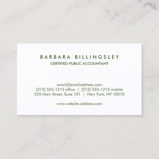 Moderne Nummers Logo Accountant Donkergroen Visitekaartje (Achterkant)