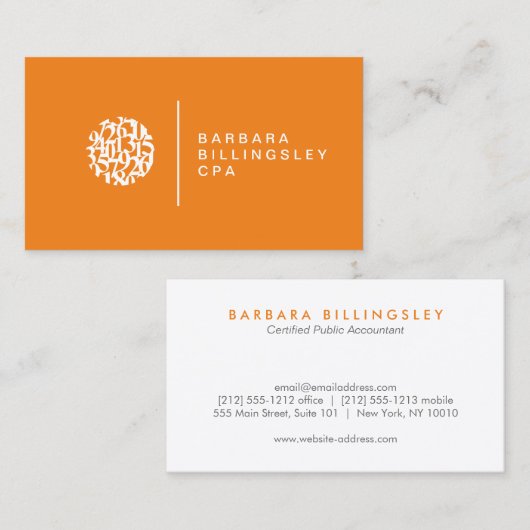 Moderne Nummers Logo Oranje Accountant Visitekaartje (Voorkant / Achterkant)