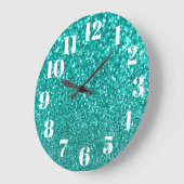 Moderne Nummers Nep Glitterend Turquoise Glitters Grote Klok (Hoek)