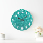 Moderne Nummers Nep Glitterend Turquoise Glitters Grote Klok (Huis)