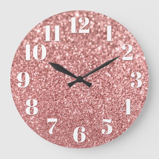 Moderne nummers nepschitterend roze goud glitter grote klok (Voorkant)