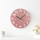 Moderne nummers nepschitterend roze goud glitter grote klok (Huis)